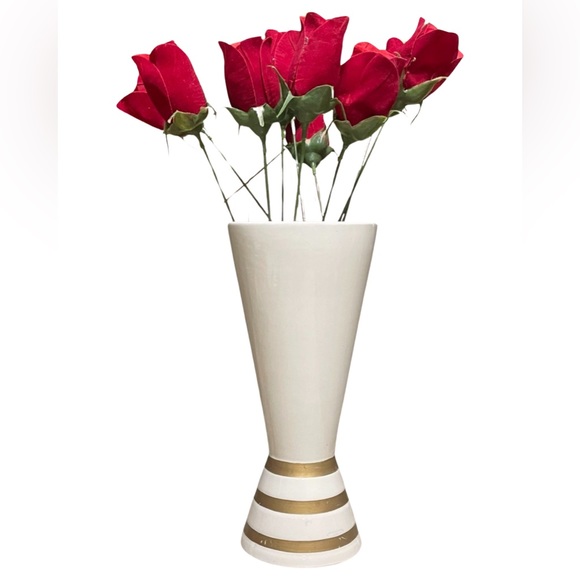 Cone Candle Holder/Vase-White with Gold Stripes MCM Space Age, 10.25” Tall - Picture 3 of 8